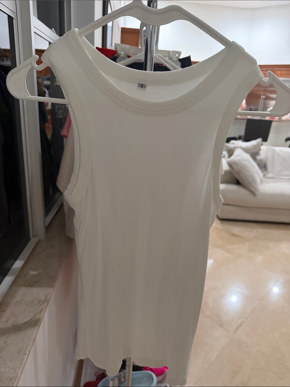 Sleeveless Ribbed Tank Top - White